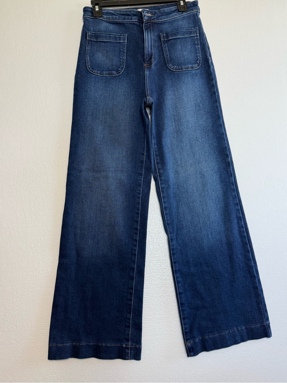 LC Lauren Conrad Allison Super High Rise Wide Leg Jeans Sz 8 Dark Wash Patch Poc